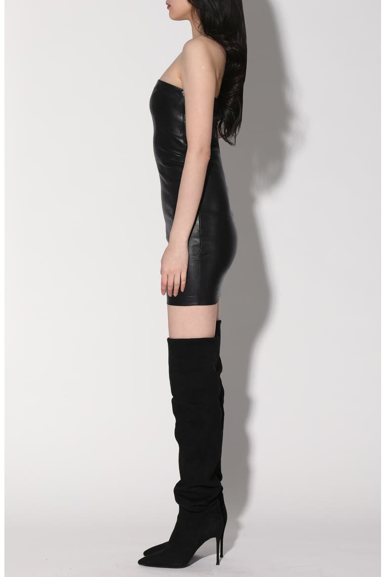 Elyssa Strapless Leather Minidress, Alternate, color, BLACK
