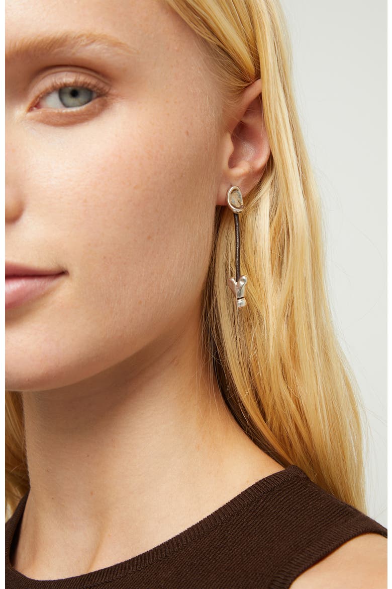 Long Leather Earrings With Sterling Silver Plating, Alternate, color, Silver