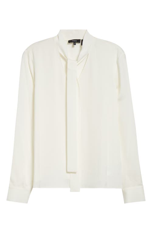 Theory Open Neck Silk Tie Blouse In Ivory