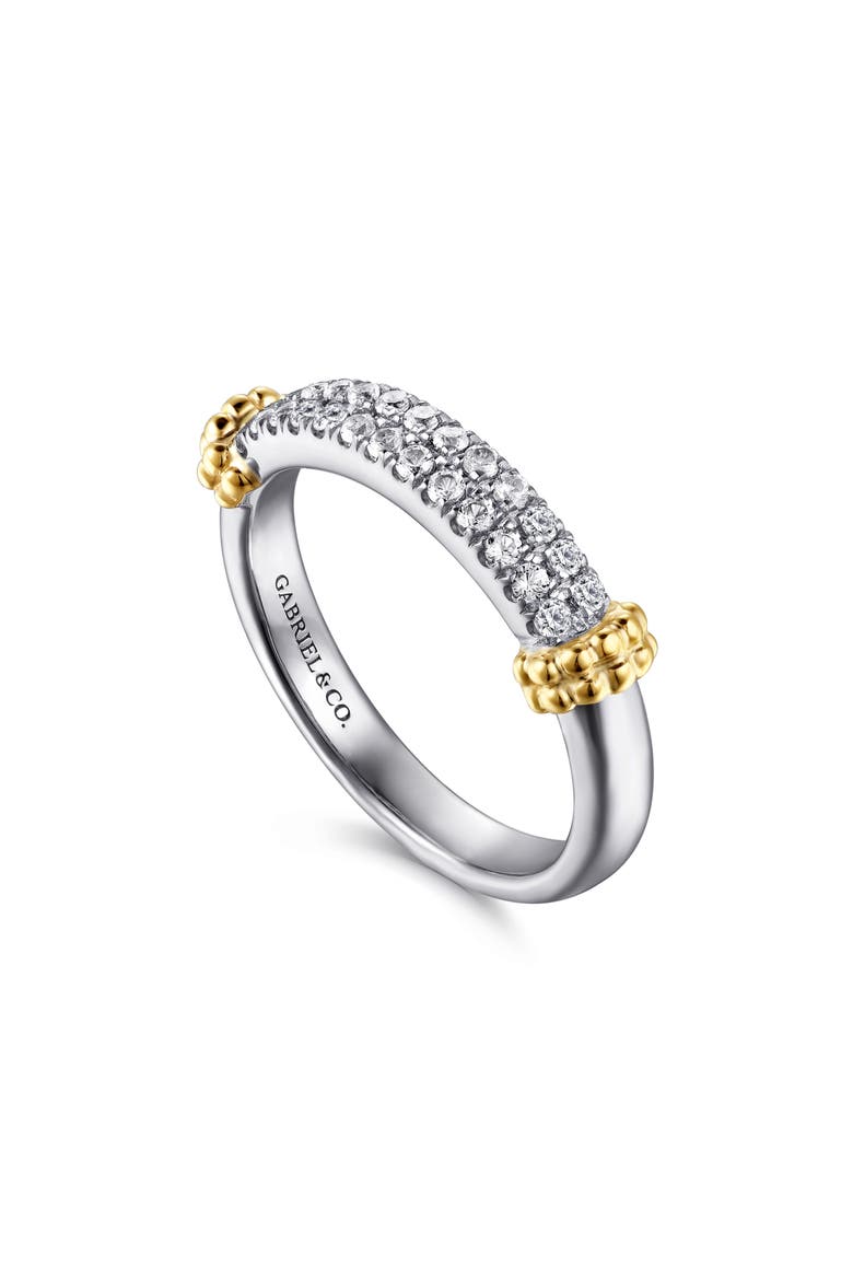 Bujukan 14K Gold, Sterling Silver & White Sapphire Stackable Ring, Alternate, color, SILVER/ 14K YELLOW GOLD