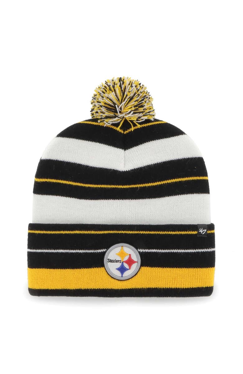 '47 Men's '47 Black Pittsburgh Steelers Powerline Cuffed Knit Hat with Pom, Main, color, Black