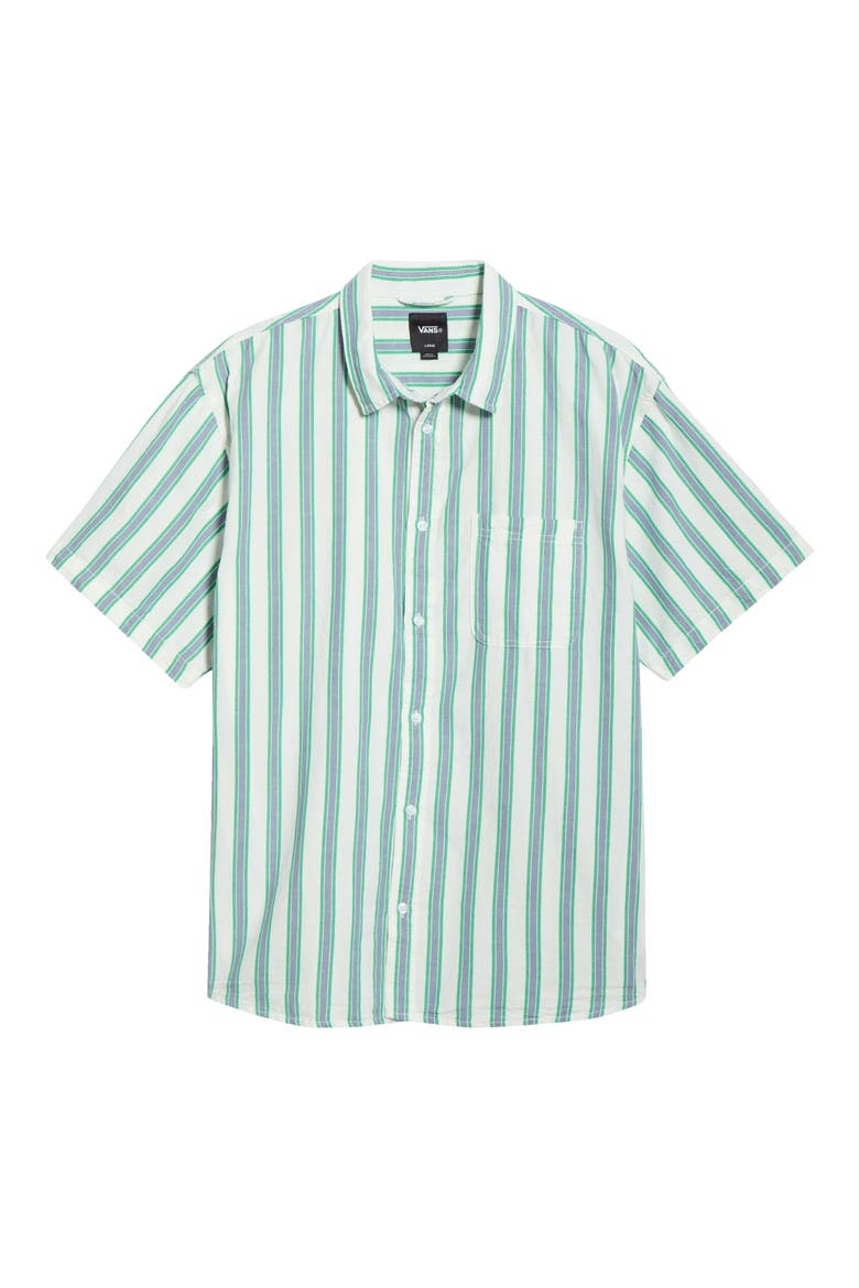Lawson Stripe Short Sleeve Cotton & Linen Button-Up Shirt, Alternate, color, WHITE-VIVID VERDANT