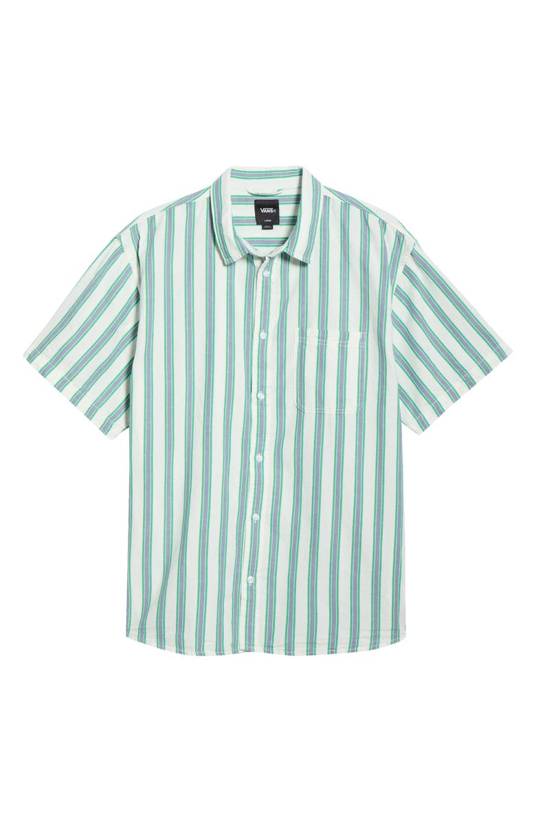 Vans Lawson Stripe Short Sleeve Cotton & Linen Button-Up Shirt, Main, color, White-Vivid Verdant