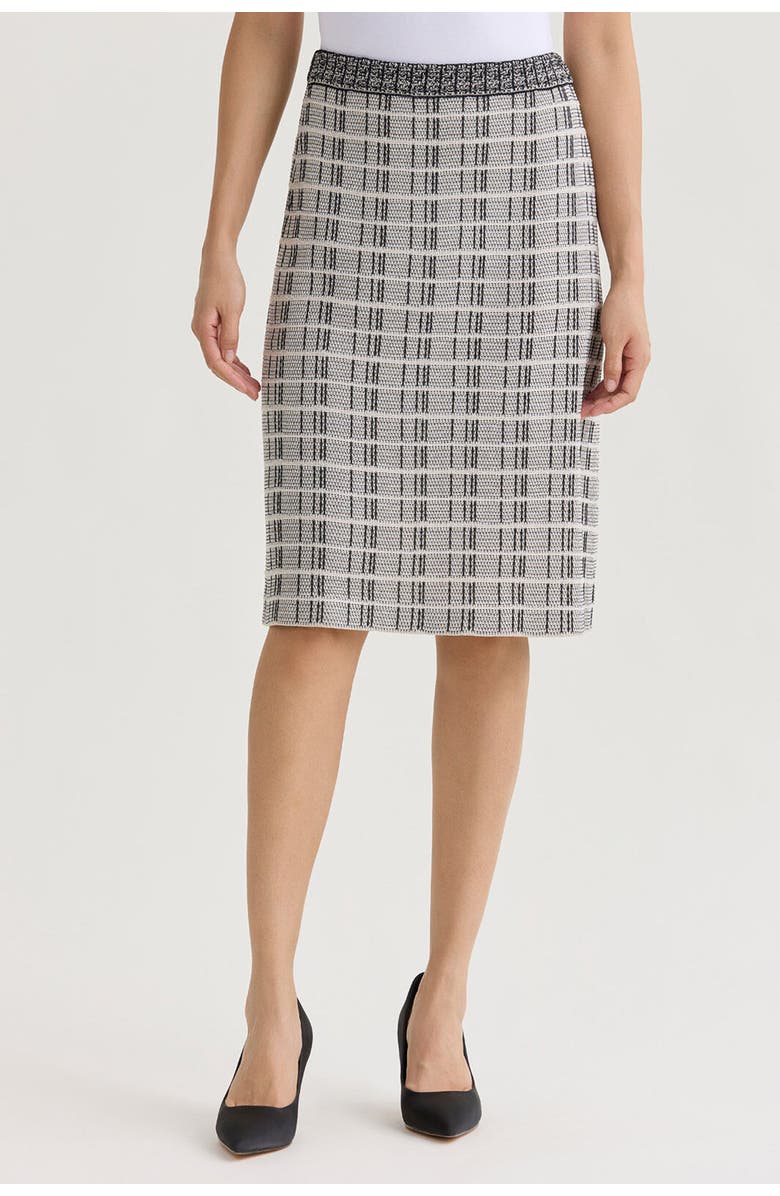 Ming Wang A-Line Contrast Stitch Tweed Knit Skirt, Main, color, Limestone/Black/White