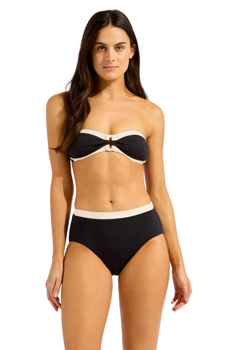 Seafolly Contrast Binding Bandeau Bikini Top, Alternate, color, Black