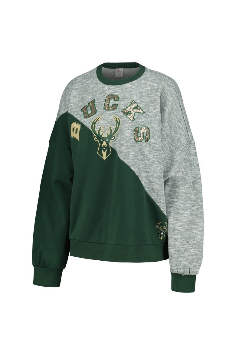 Women's G-III 4Her by Carl Banks Hunter Green Milwaukee Bucks Benches Split Pullover Sweatshirt, Alternate, color, Hunter Green