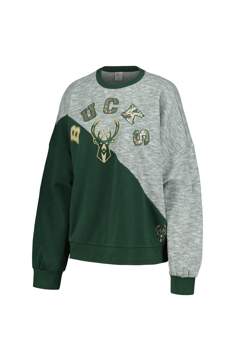 G-III 4HER BY CARL BANKS Women's G-III 4Her by Carl Banks Hunter Green Milwaukee Bucks Benches Split Pullover Sweatshirt, Alternate, color, Hunter Green