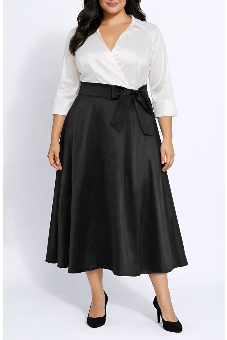 Colorblock Taffeta Shirtdress, Main, color, BLACK/ WHITE