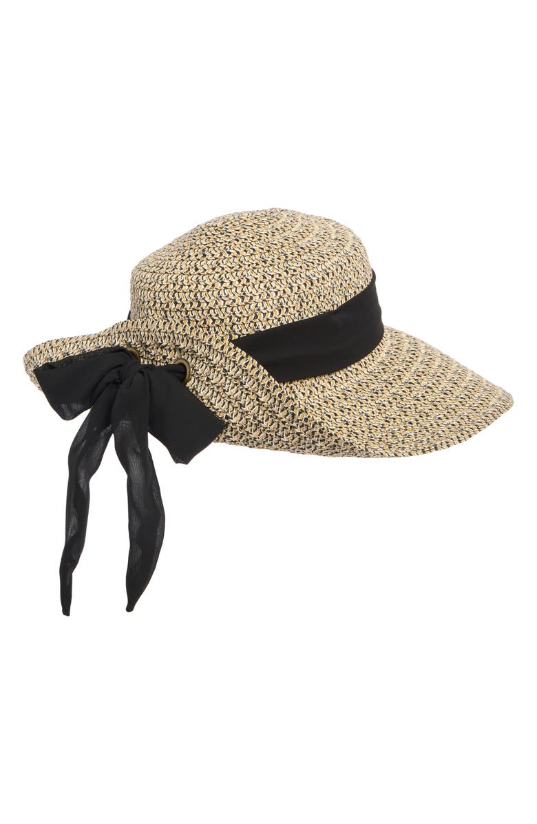 Nine West Flip Up Floppy Straw Sun Hat, Alternate, color, Black Multi