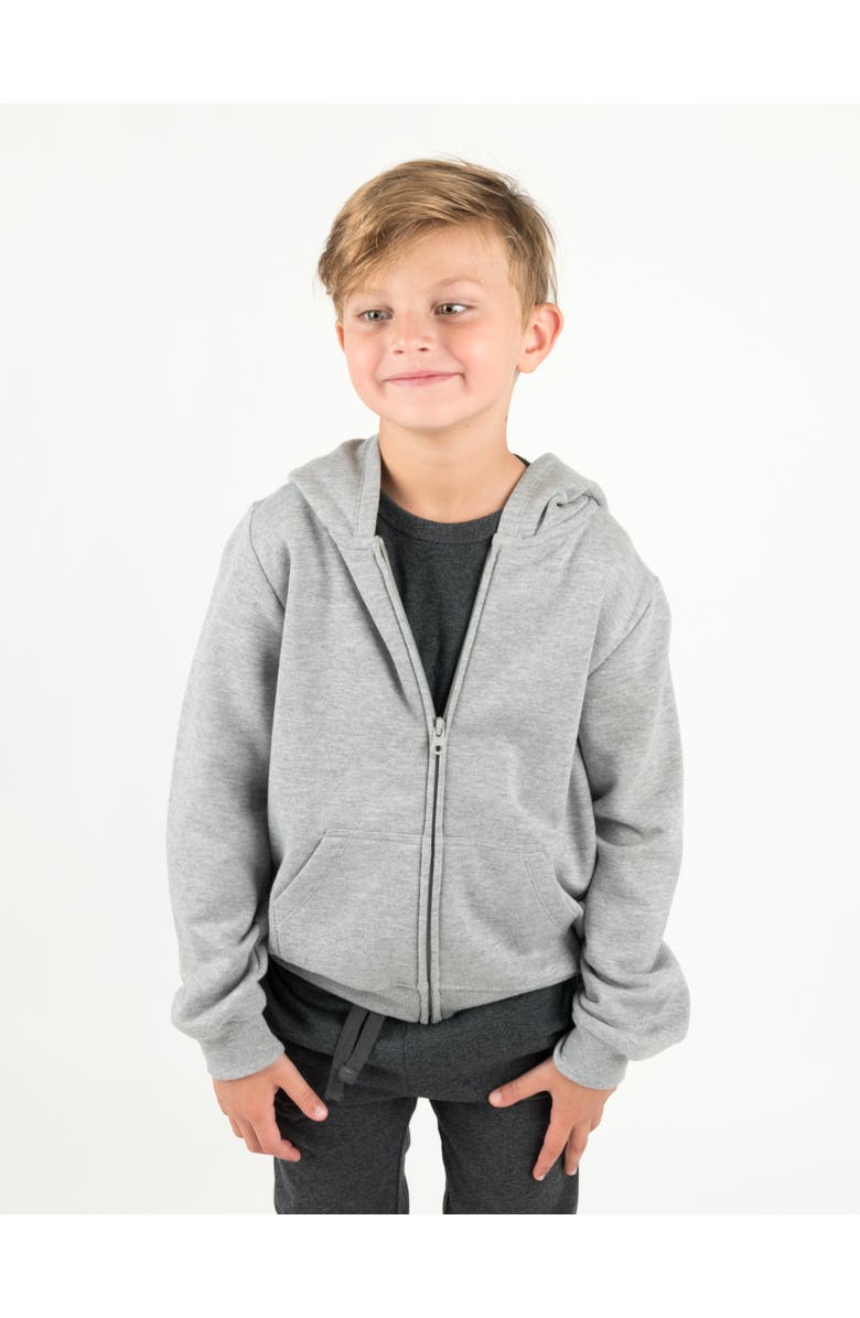 Leveret Kids Zip-Up Sweatshirt Hoodie, Cotton Blend, Solid Colors, Alternate, color, Light Gray
