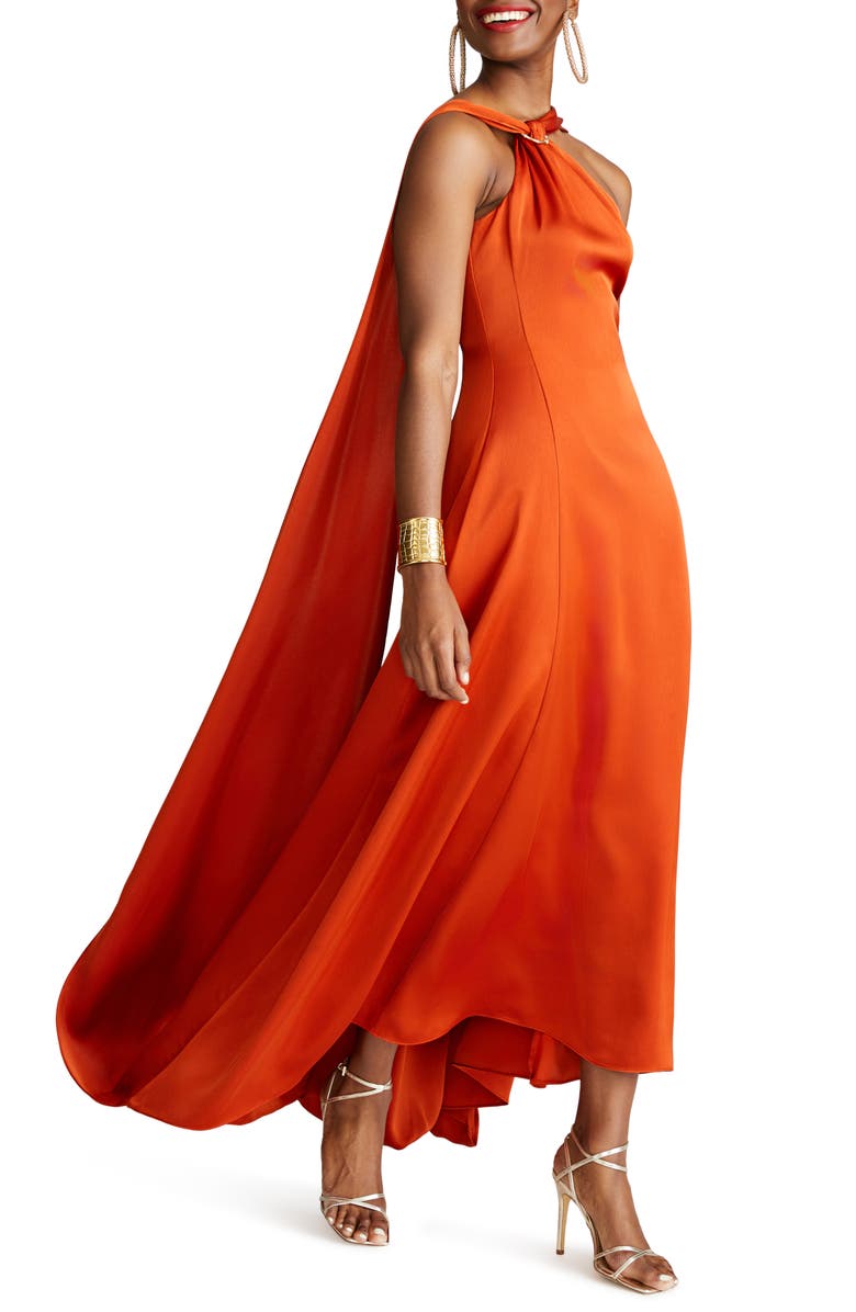 HALSTON Genevieve Satin Asymmetric Halter Gown, Alternate, color, 