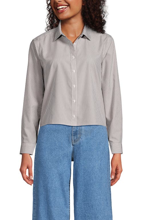 Lands' End No Iron Boxy Cropped Shirt In Dark Jute Brown Mini Stripe