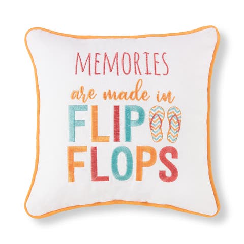 "Memories Are Made In Flip Flops" Cotton Blend Mini Accent Pillow 10" x 10"