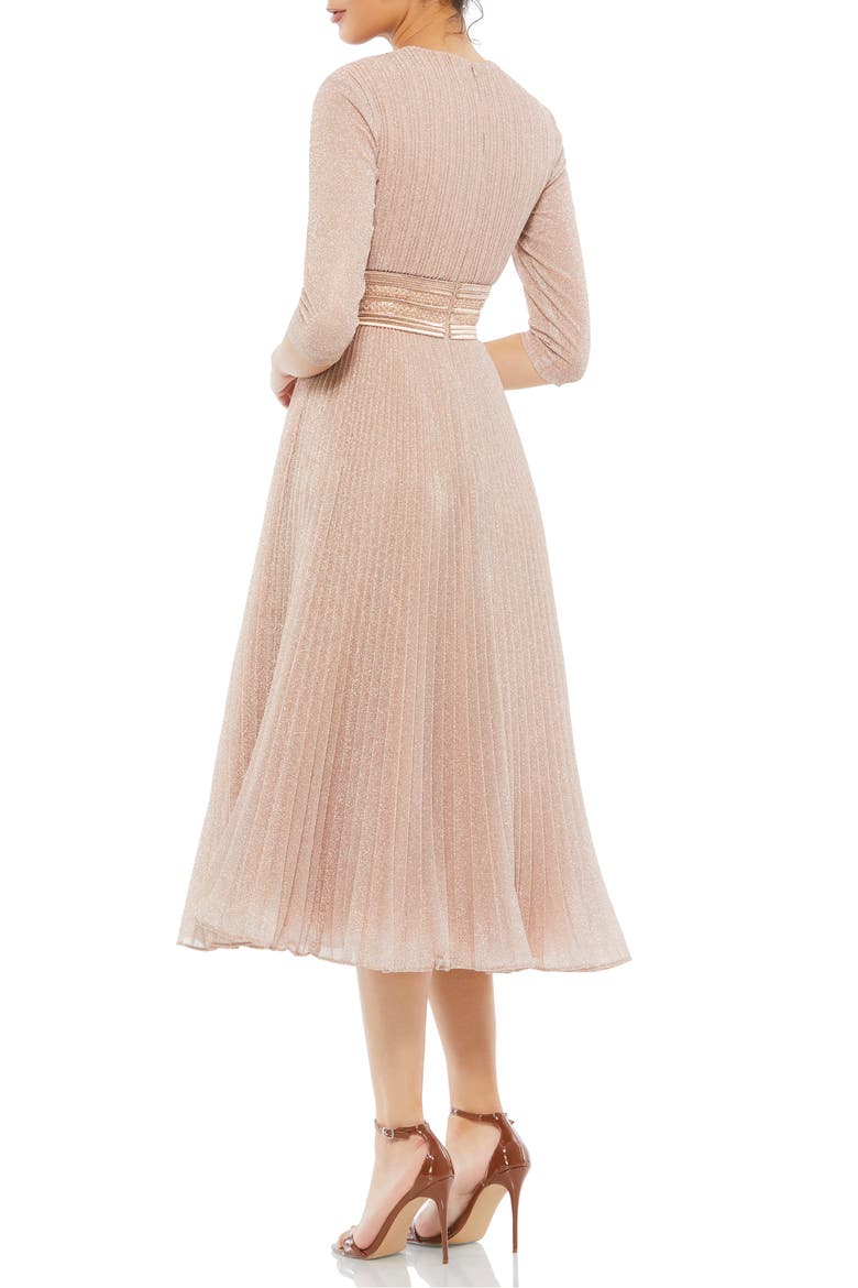 Shimmering 3/4 Sleeve A-Line Midi Dress, Alternate, color, ROSE GOLD