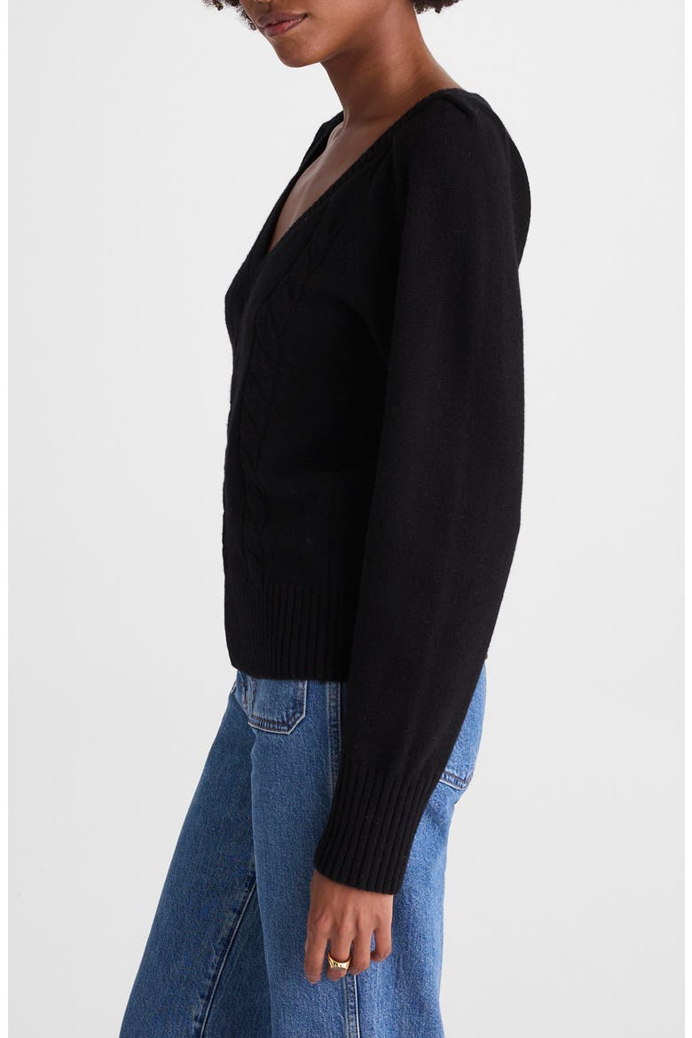V-Neck Merino Wool Sweater, Alternate, color, BLACK