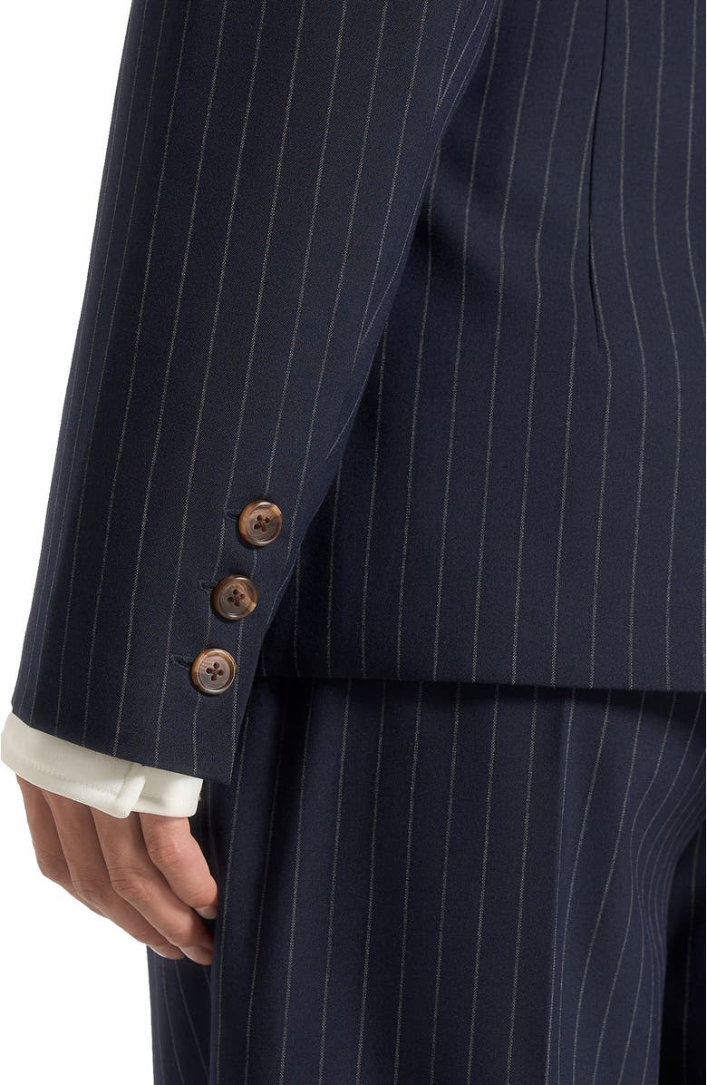 Manière De Voir Maia Pinstripe Double Breasted Blazer, Alternate, color, Navy