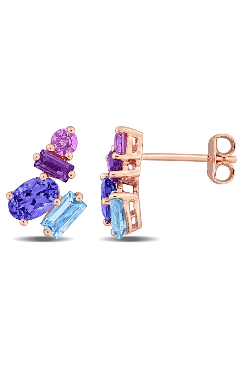 Multi-Gemstone Cluster Stud Earrings Rose Silver, Main, color, Rose-Plated Sterling Silver