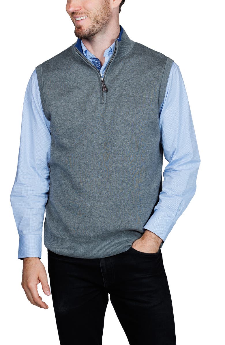 TailorByrd Fine Knit Quarter Zip Sweater Vest, Alternate, color, Grey Heather