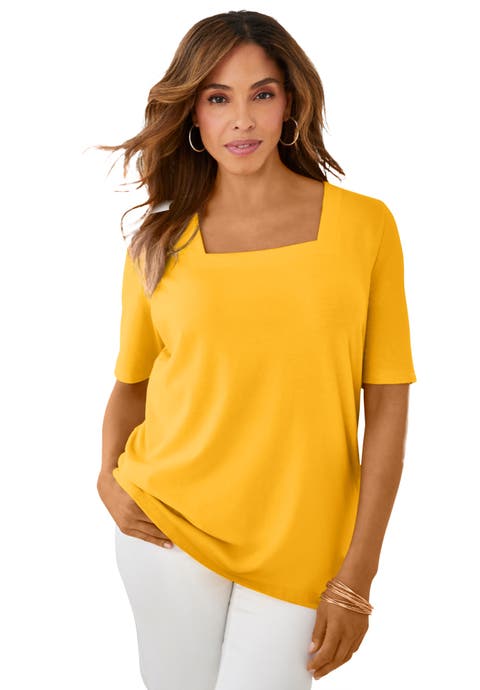 Stretch Cotton Square Neck Tee (Plus)