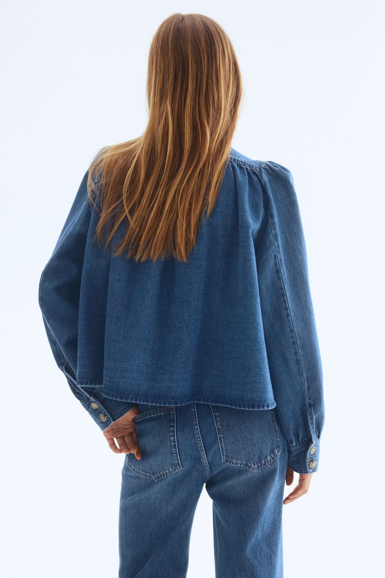 Puff-sleeved Twill Jacket, Alternate, color, Denim blue