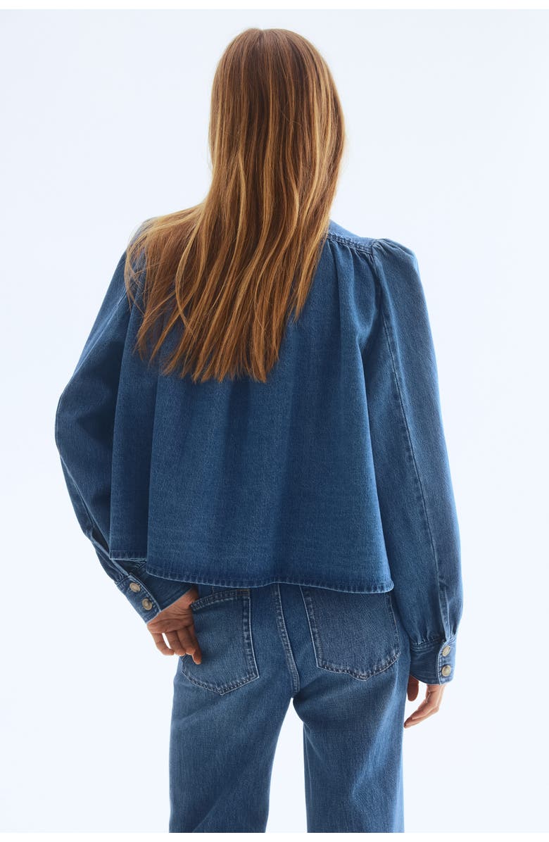 H&M Puff-sleeved Twill Jacket, Alternate, color, Denim Blue