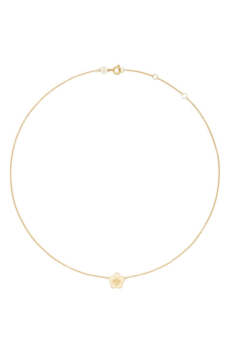 Tory Burch Kira Flower Pendant Necklace, Main, color, 