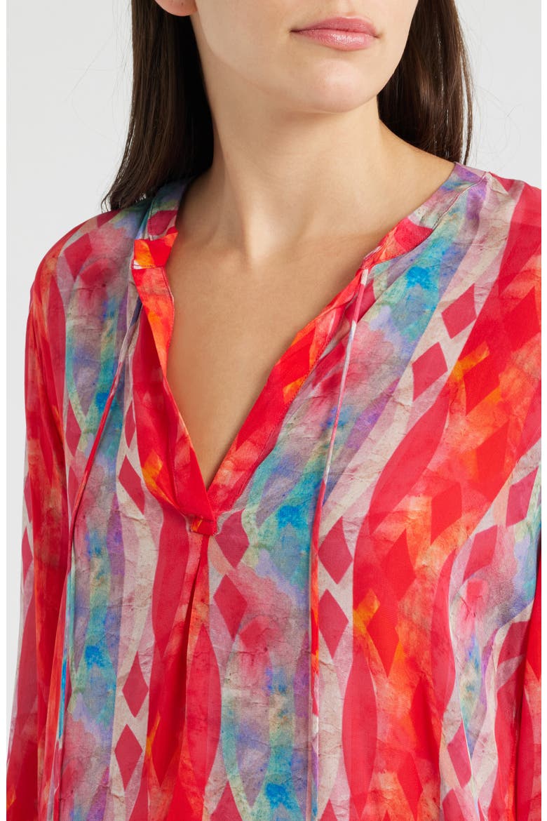 Print Split Neck Bell Sleeve Top, Alternate, color, RED MULTI