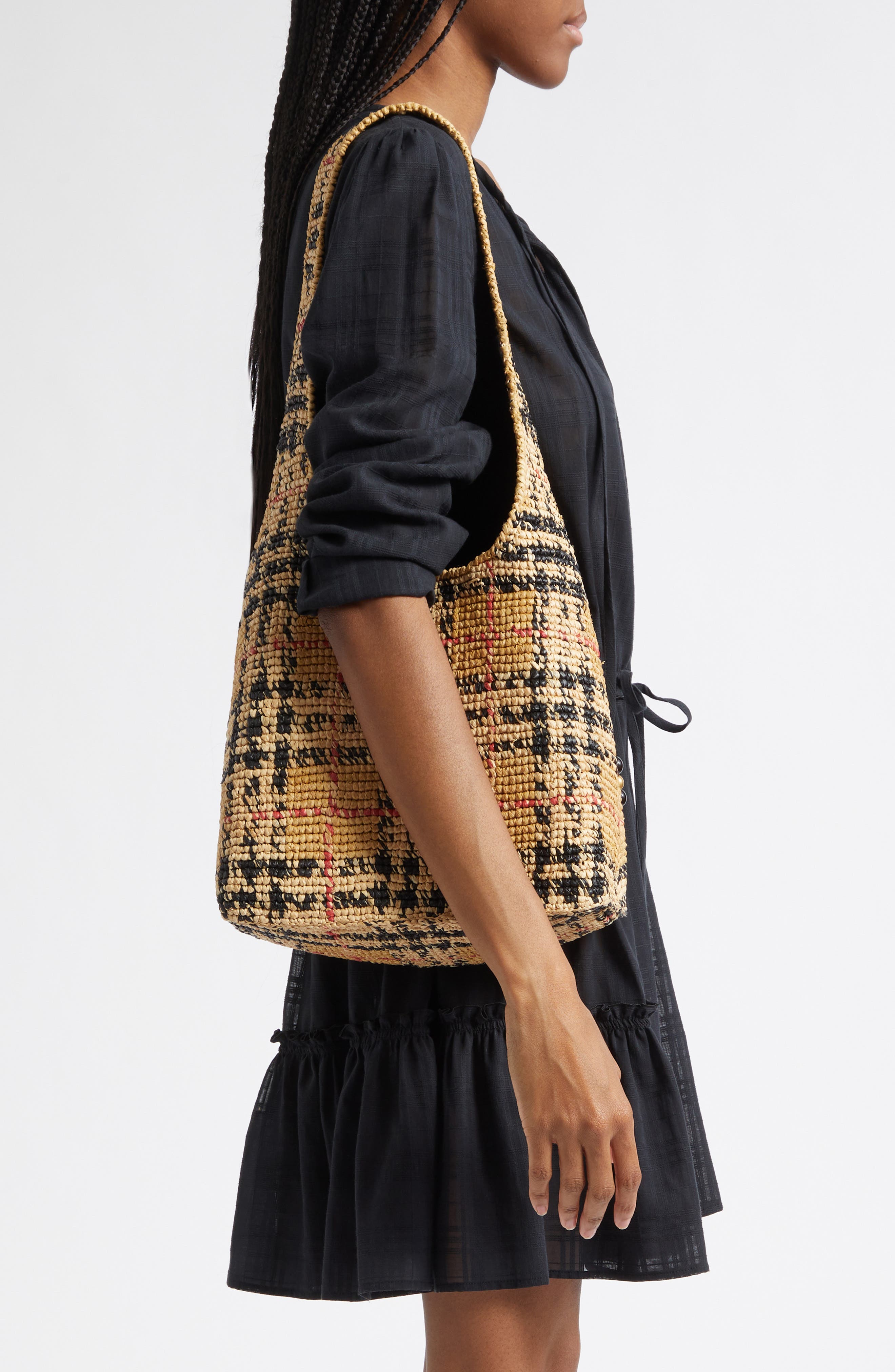 Small Margate Check Raffia Hobo Bag, Alternate, color, SAND IP CHECK
