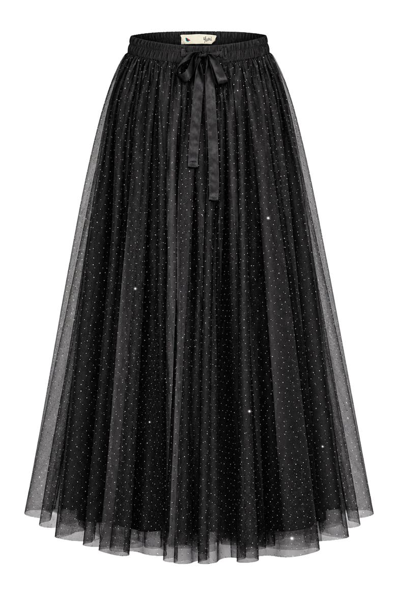 Diamonte Tulle Maxi Skirt, Alternate, color, Black