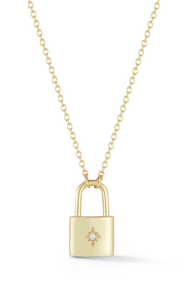 Cubic Zirconia Star Padlock Pendant Necklace, Main, color, GOLD