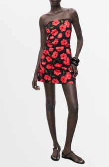 MANGO Strapless Floral Minidress