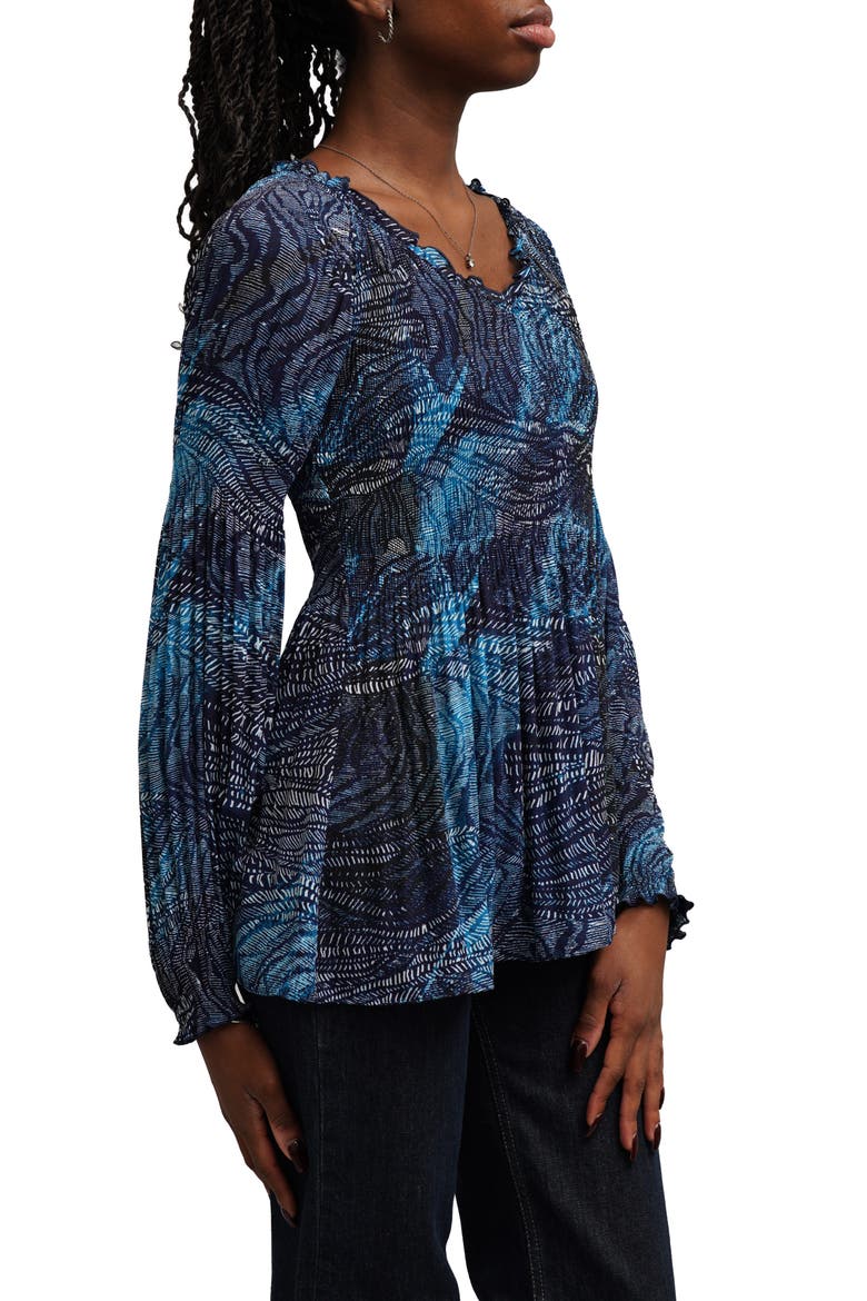Ruffled V-Neck A-Line Top, Alternate, color, KIM BLUE