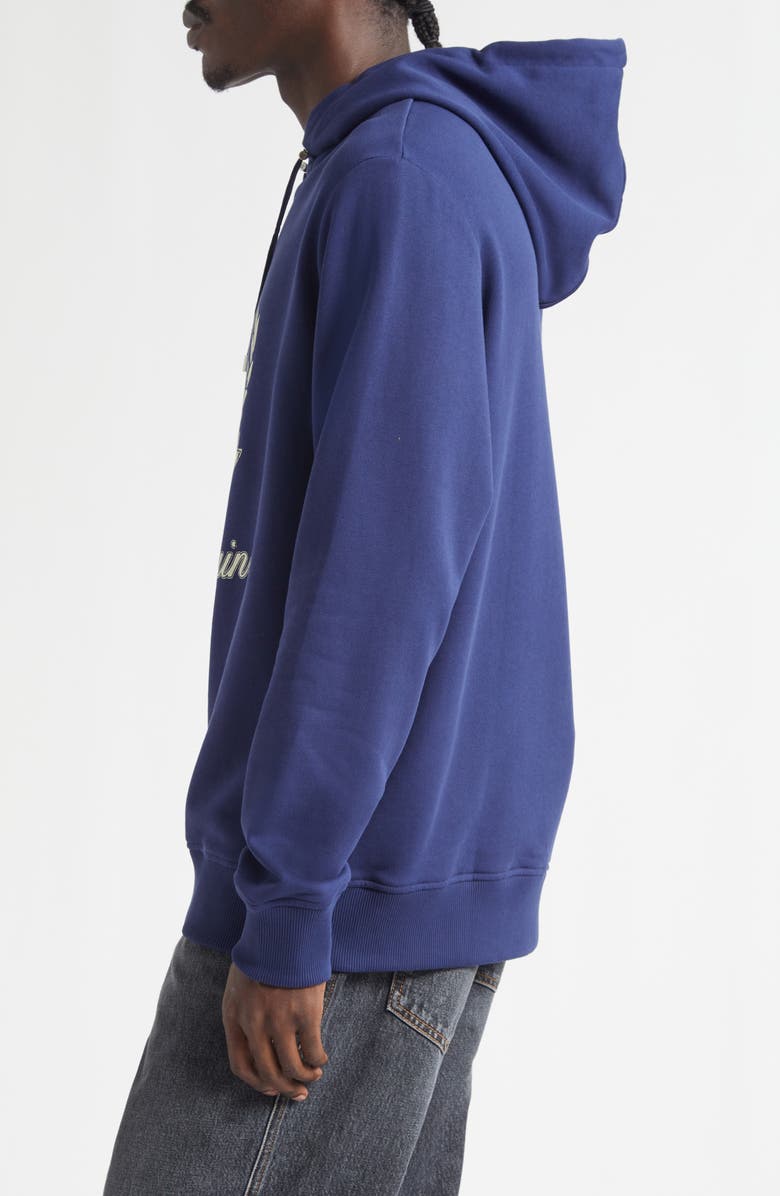 Balmain College Emblem Cotton Graphic Hoodie, Alternate, color, Spv Bleu/ Beige