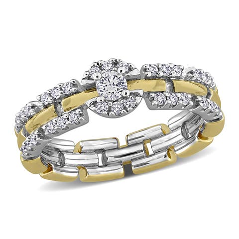 Lab Grown Diamond Halo Link Ring Two-Tone