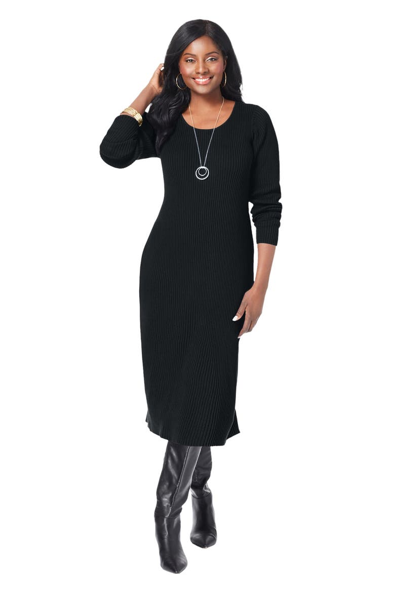 Scoop-Neck Sweater Dress, Main, color, BLACK