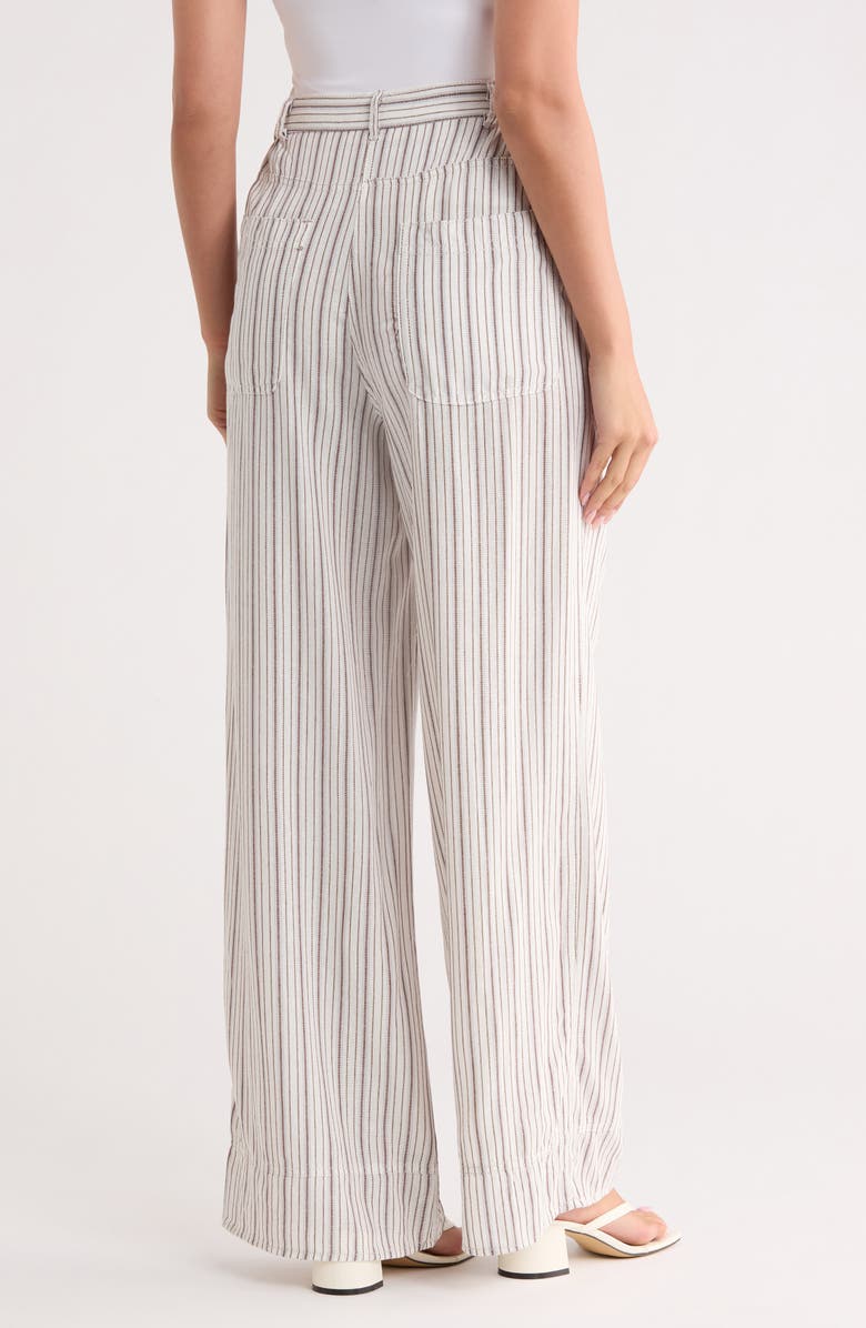 MAX STUDIO Stripe High Waist Wide Leg Linen Blend Pants, Alternate, color, White / Acorn Shoreline Stripe