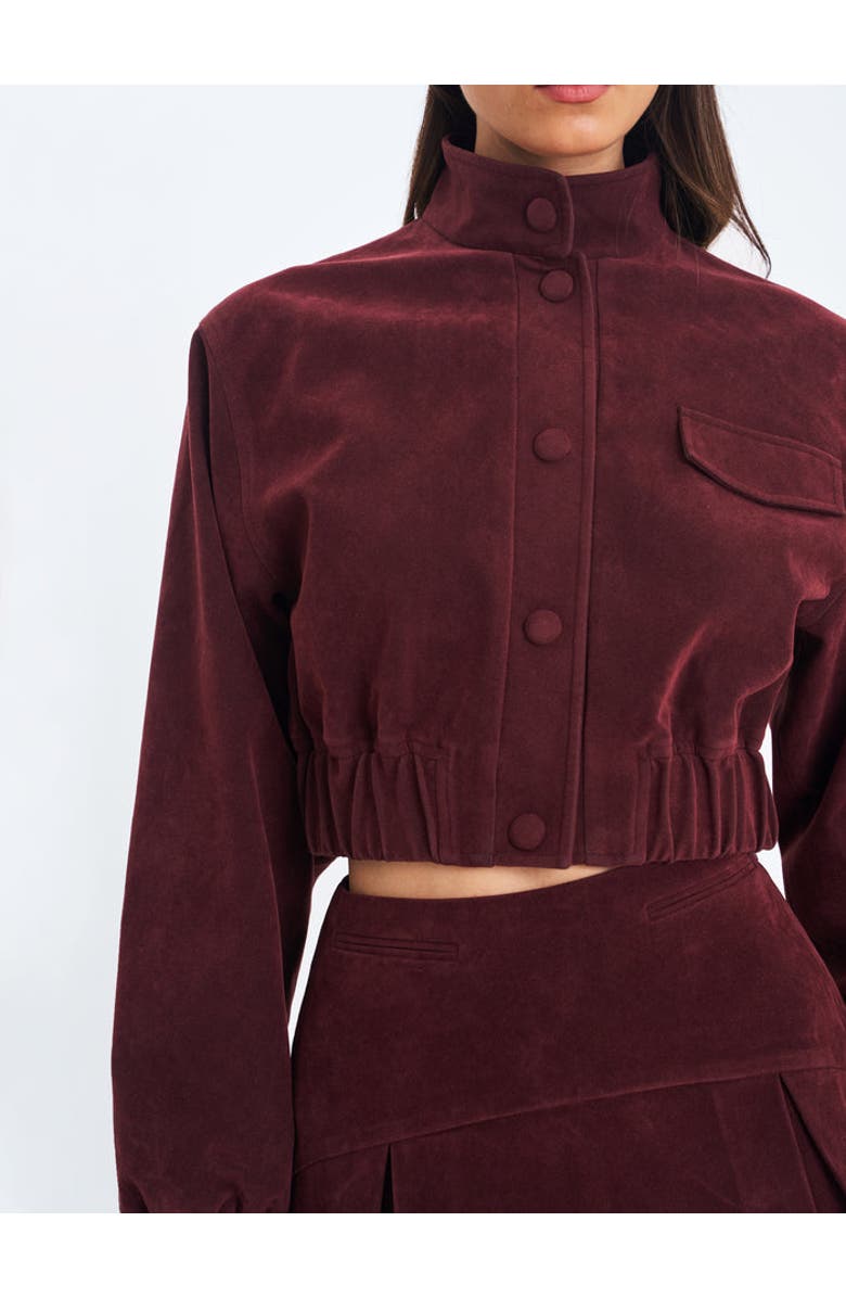Miss Circle Farryn Vegan Suede Cropped Bomber Jacket, Alternate, color, Mahogany