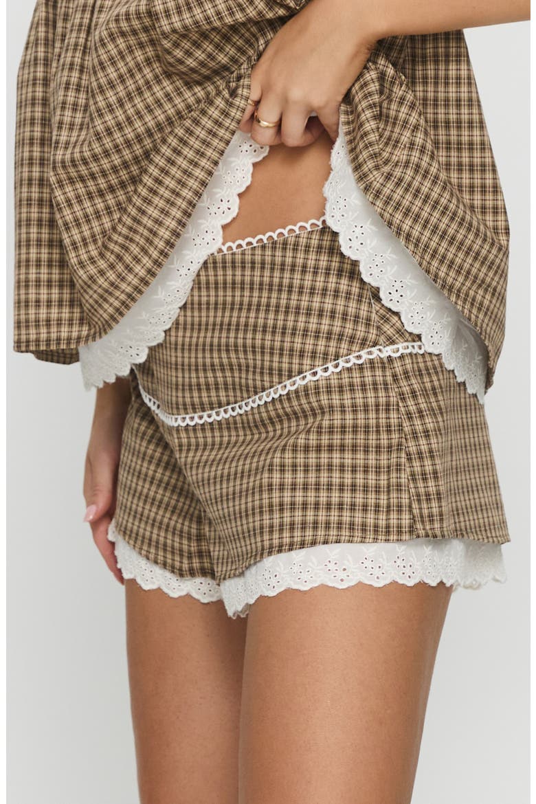 Chandelier Check Print Shorts, Alternate, color, BROWN CHECK