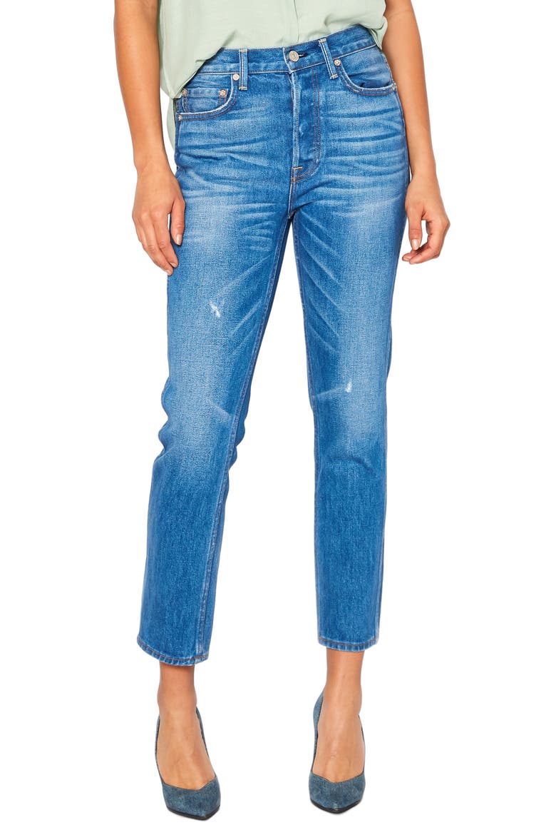 Eve Distressed High Waist Slim Crop Straight Leg Jeans, Main, color, AGRA