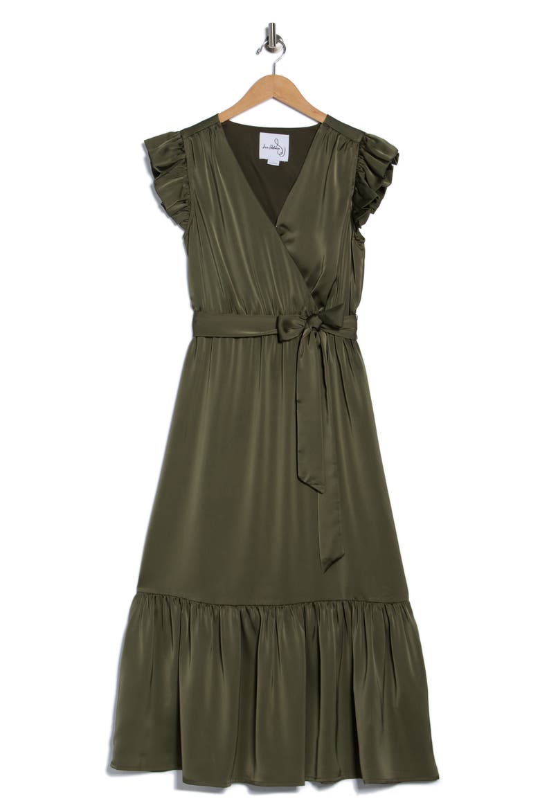 Cap Sleeve Faux Wrap Maxi Dress, Alternate, color, LODEN