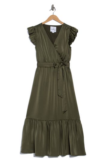 Sam Edelman Cap Sleeve Faux Wrap Maxi Dress In Green