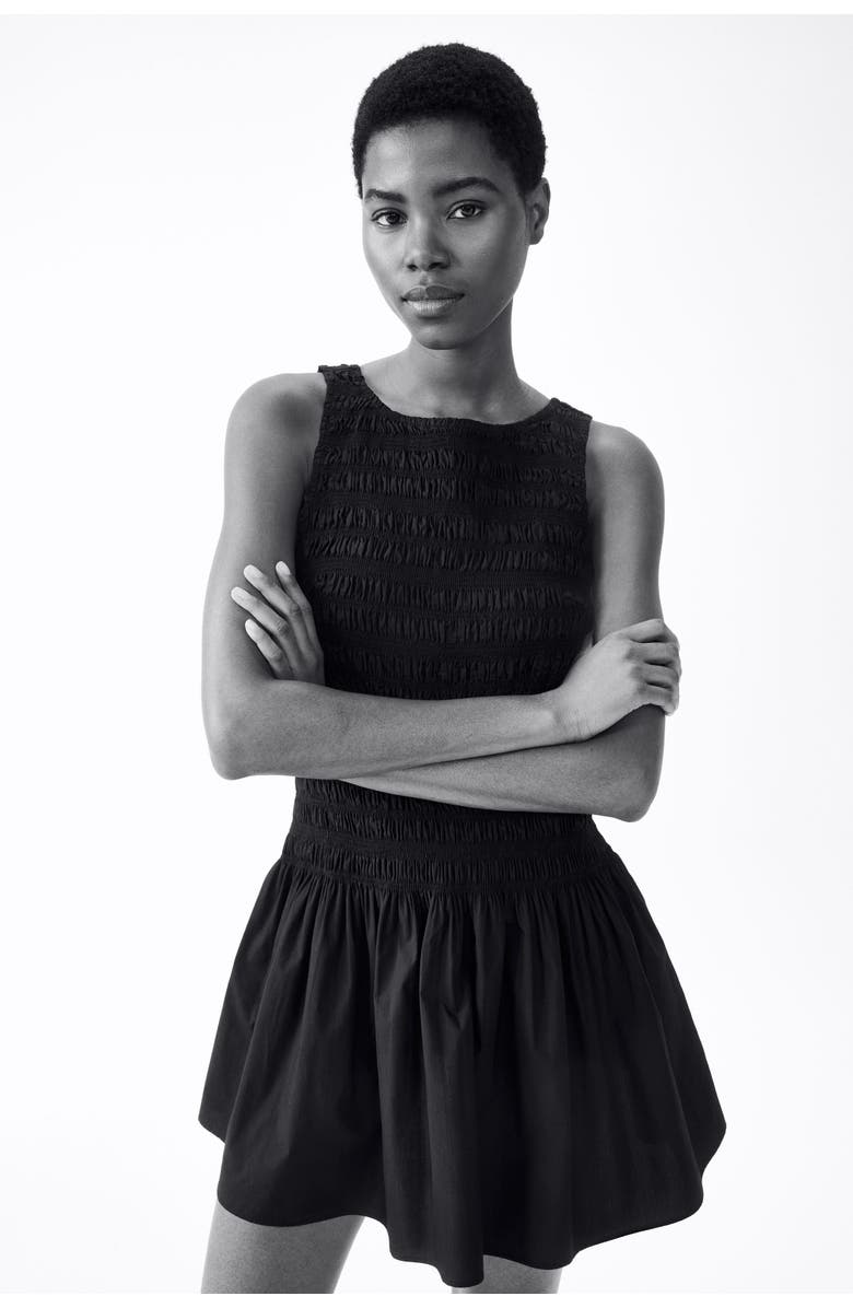 H&M Smocked cotton dress, Main, color, Black