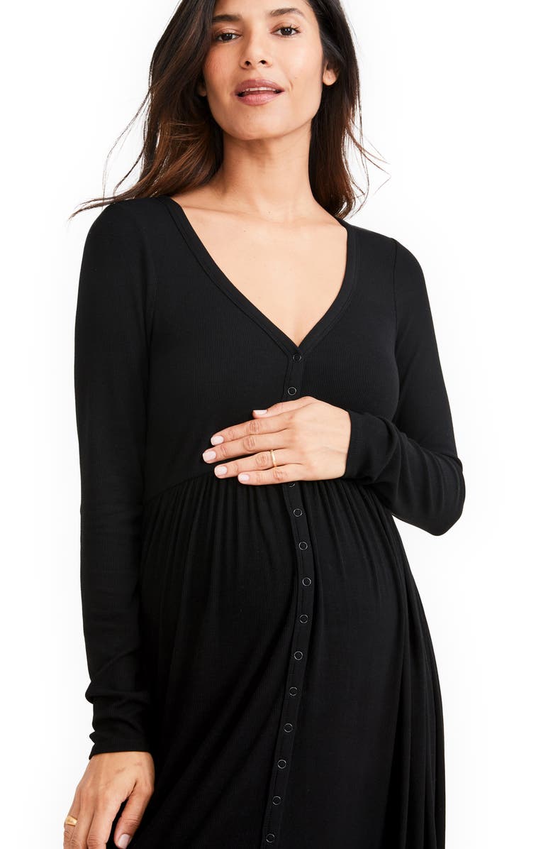 HATCH The Softest Rib Long Sleeve Maternity/Nursing Maxi Dress, Alternate, color, Black