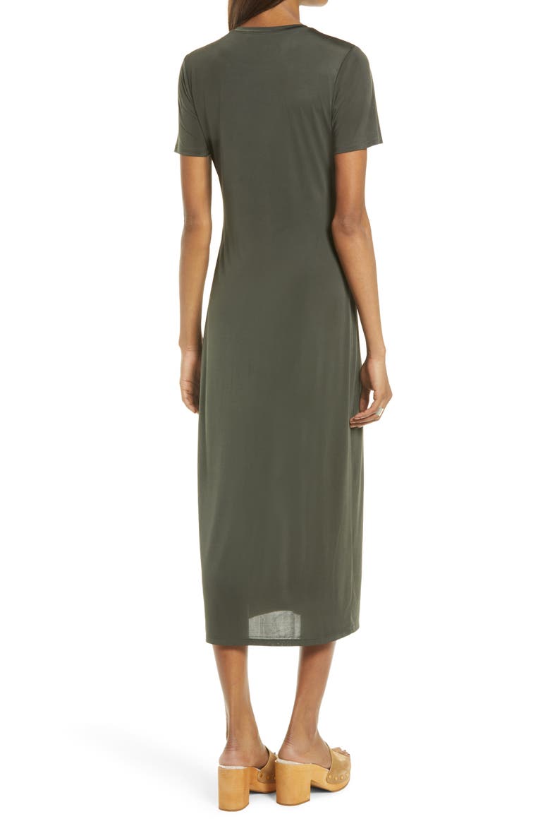 Front Slit Midi T-Shirt Dress, Alternate, color, HUNTER GREEN