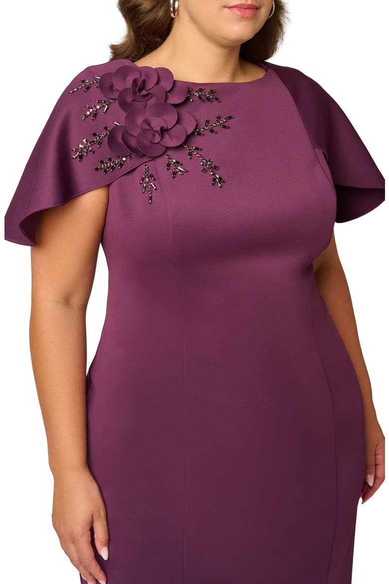 Floral Appliquéd Scuba Sheath Dress, Alternate, color, PINOT NOIR