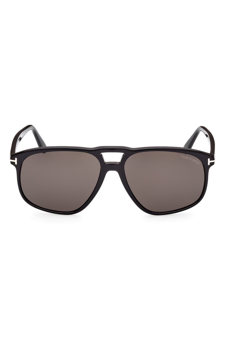 TOM FORD 58mm Navigator Sunglasses, Main, color, Shiny Black / Smoke