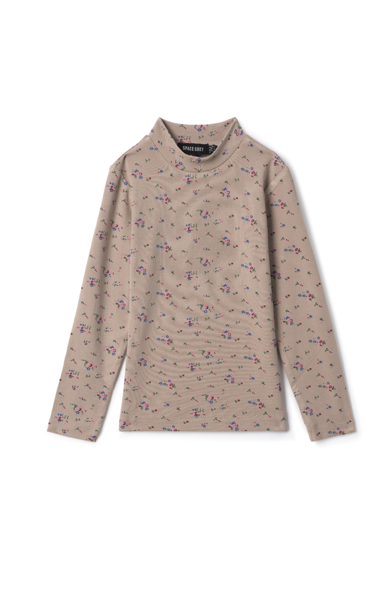 Space Grey Floral Printed Mock Neck Top, Main, color, Beige
