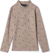 Space Grey Floral Printed Mock Neck Top