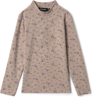 Space Grey Floral Printed Mock Neck Top