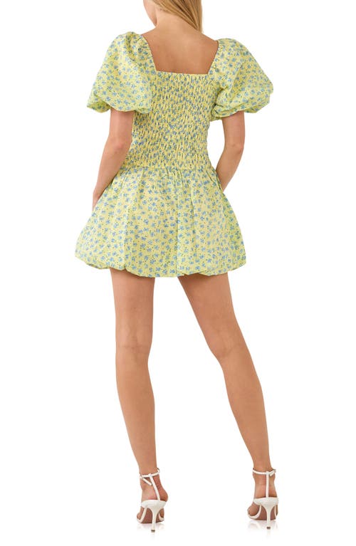 Free The Roses Floral Smocked Puff Sleeve Minidress In Yellow Multi
